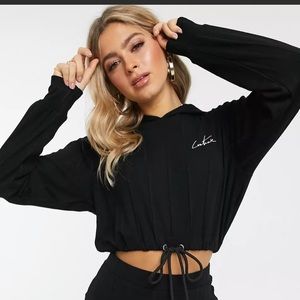 The Couture Club cropped motif hoody in black